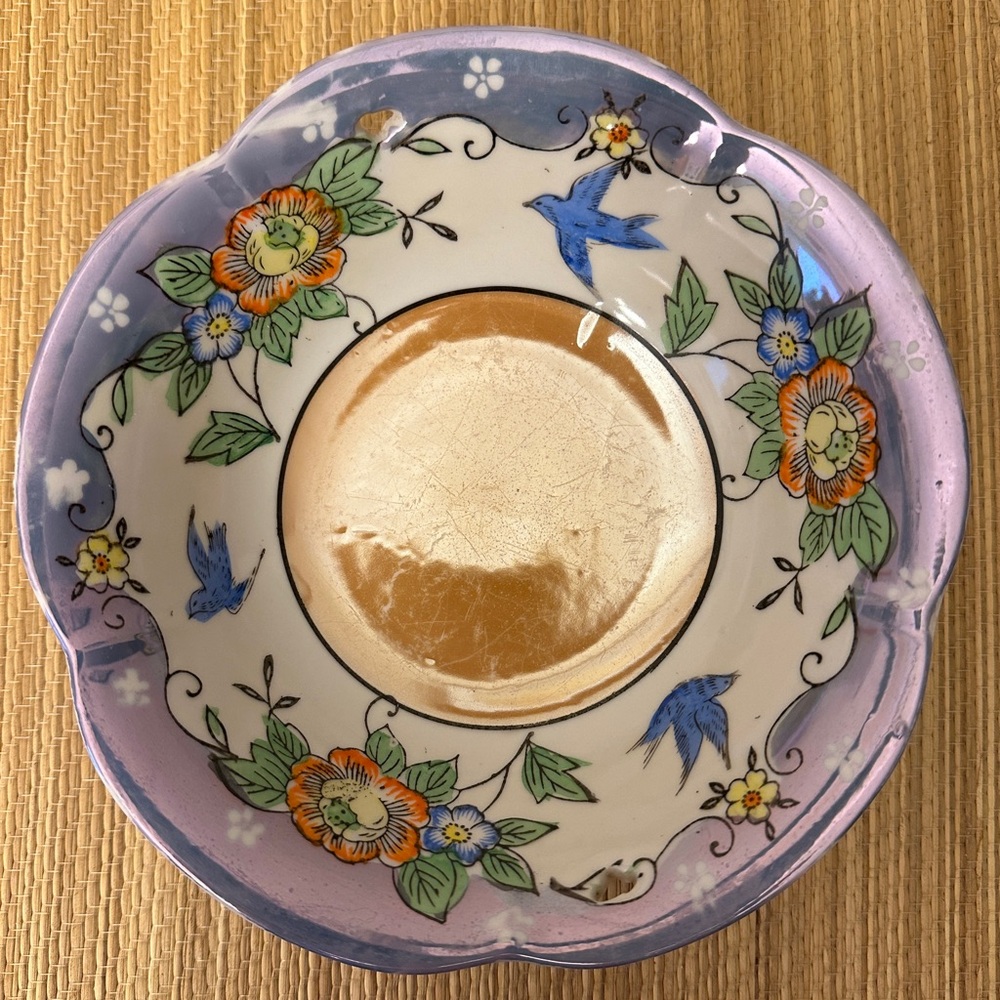 Noritake Lusterware Bowl Birds Flowers Japan Vintage